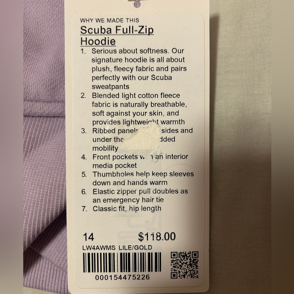 NWT Lululemon Scuba Full-Zip Hoodie in Lilac Ether/Gold size 14 - Picture 10 of 11